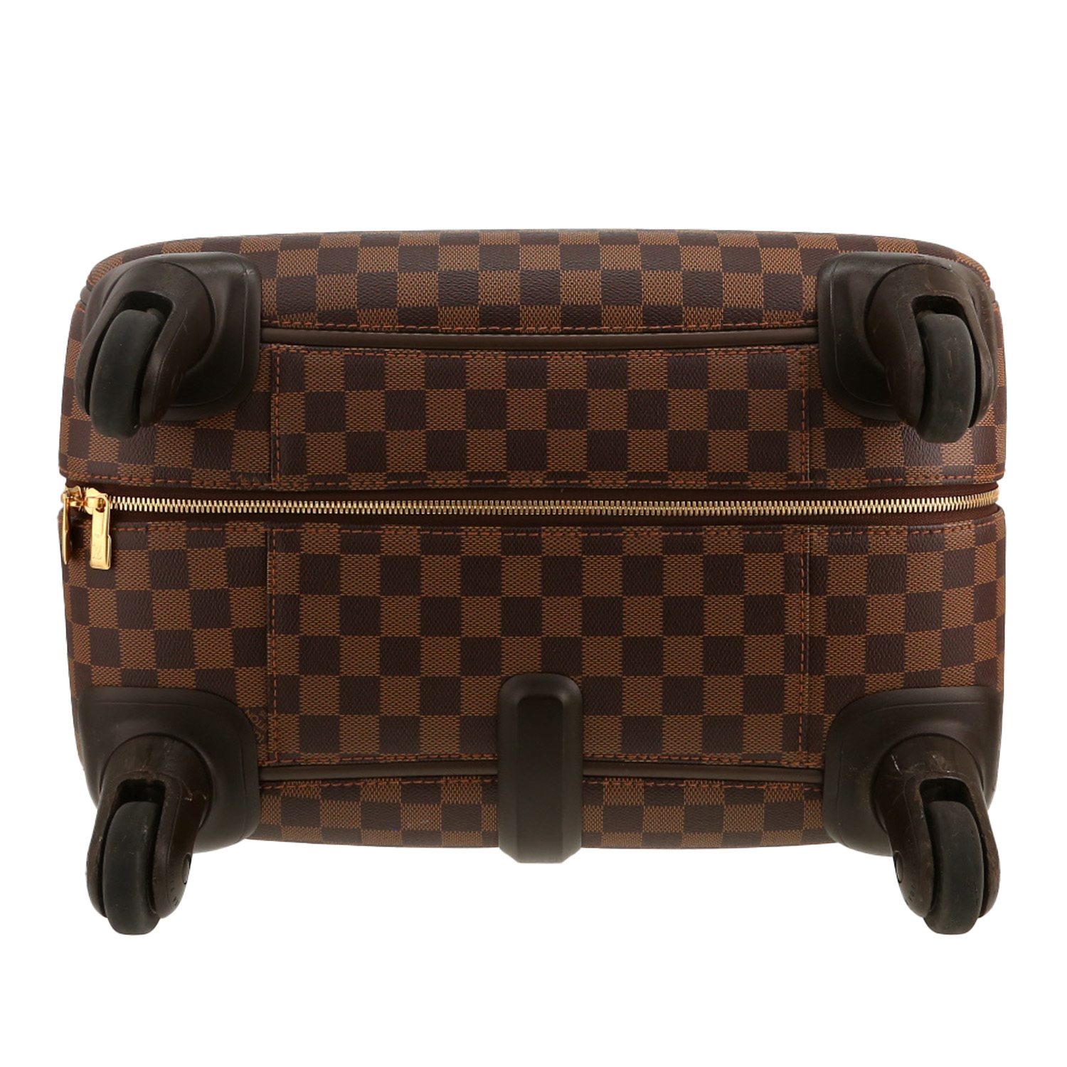 Louis Vuitton  Pegase rigid suitcase  in ebene damier canvas  and brown leather - Detail D1
