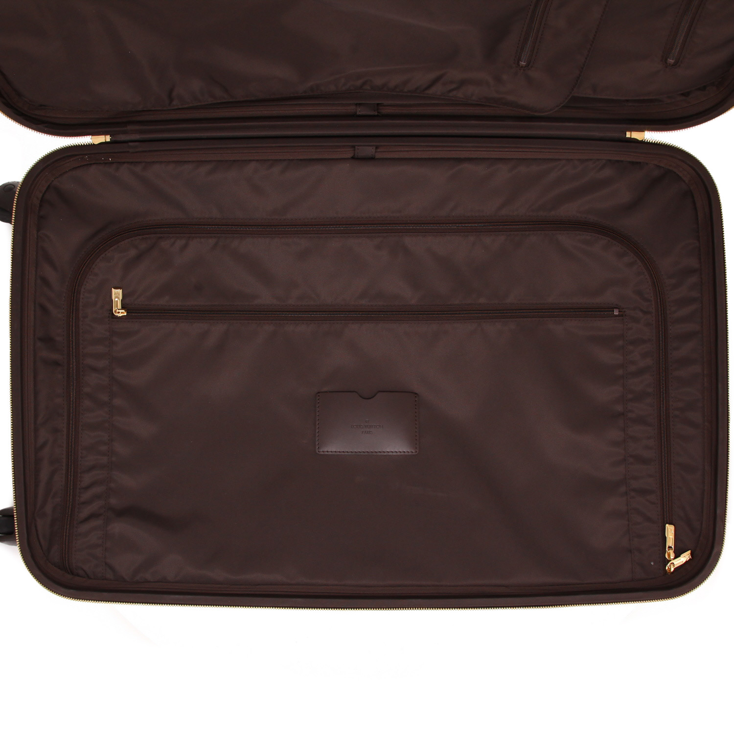 Louis Vuitton  Pegase rigid suitcase  in ebene damier canvas  and brown leather - Detail D4