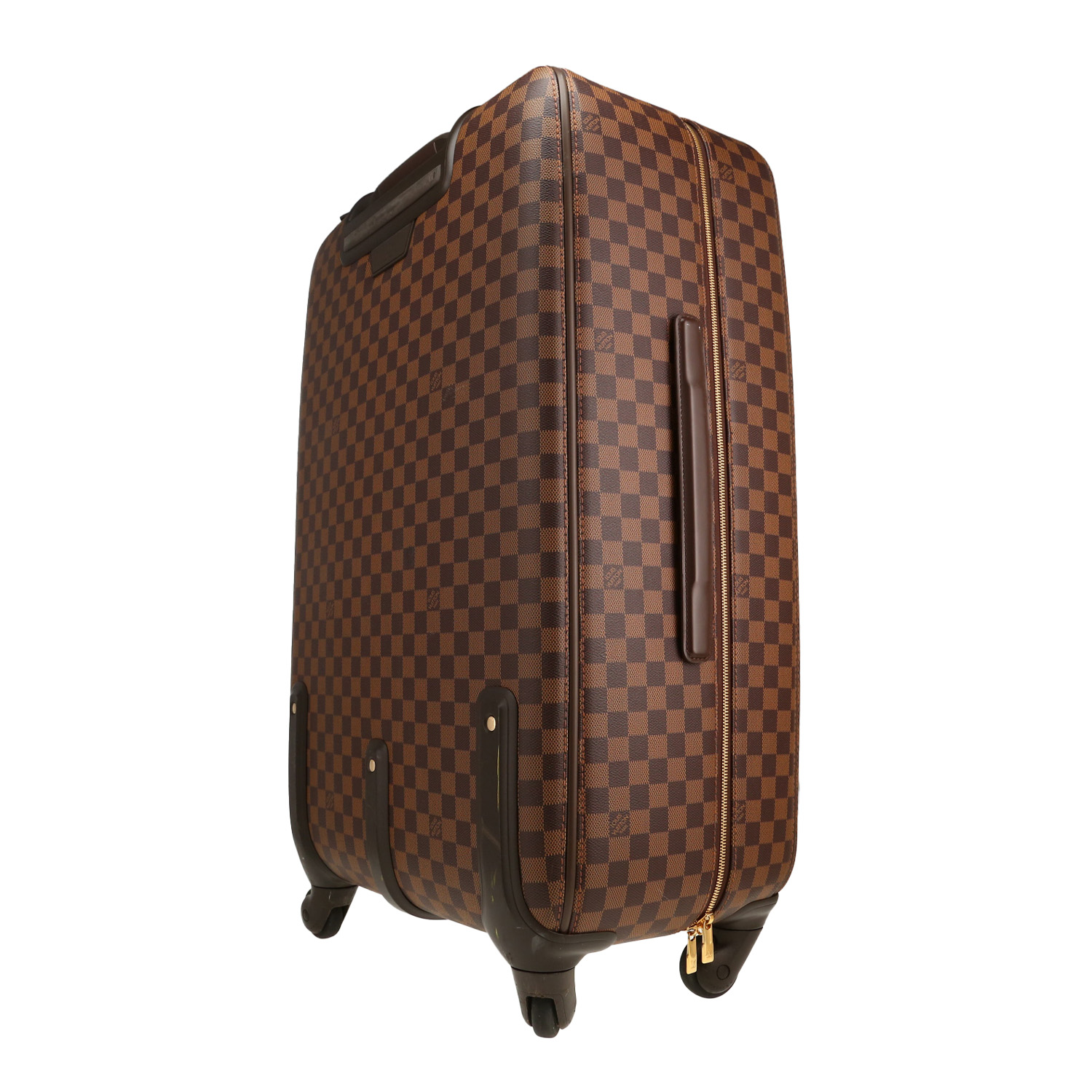 Valise rigide Louis Vuitton Pegase en toile damier ébène et cuir marron - Detail D7