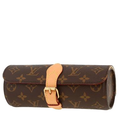 Louis Vuitton  Étui 3 montres pouch  in brown monogram canvas  and natural leather