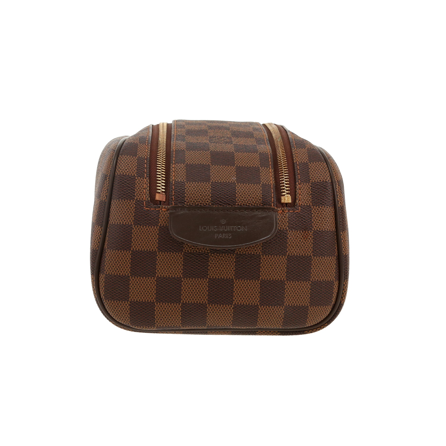 Nécessaire de toilette Louis Vuitton  Dopp Kit en toile damier ébène et cuir marron - Detail D4