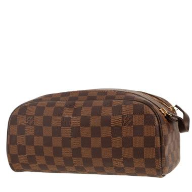 Nécessaire de toilette Louis Vuitton  Dopp Kit en toile damier ébène et cuir marron