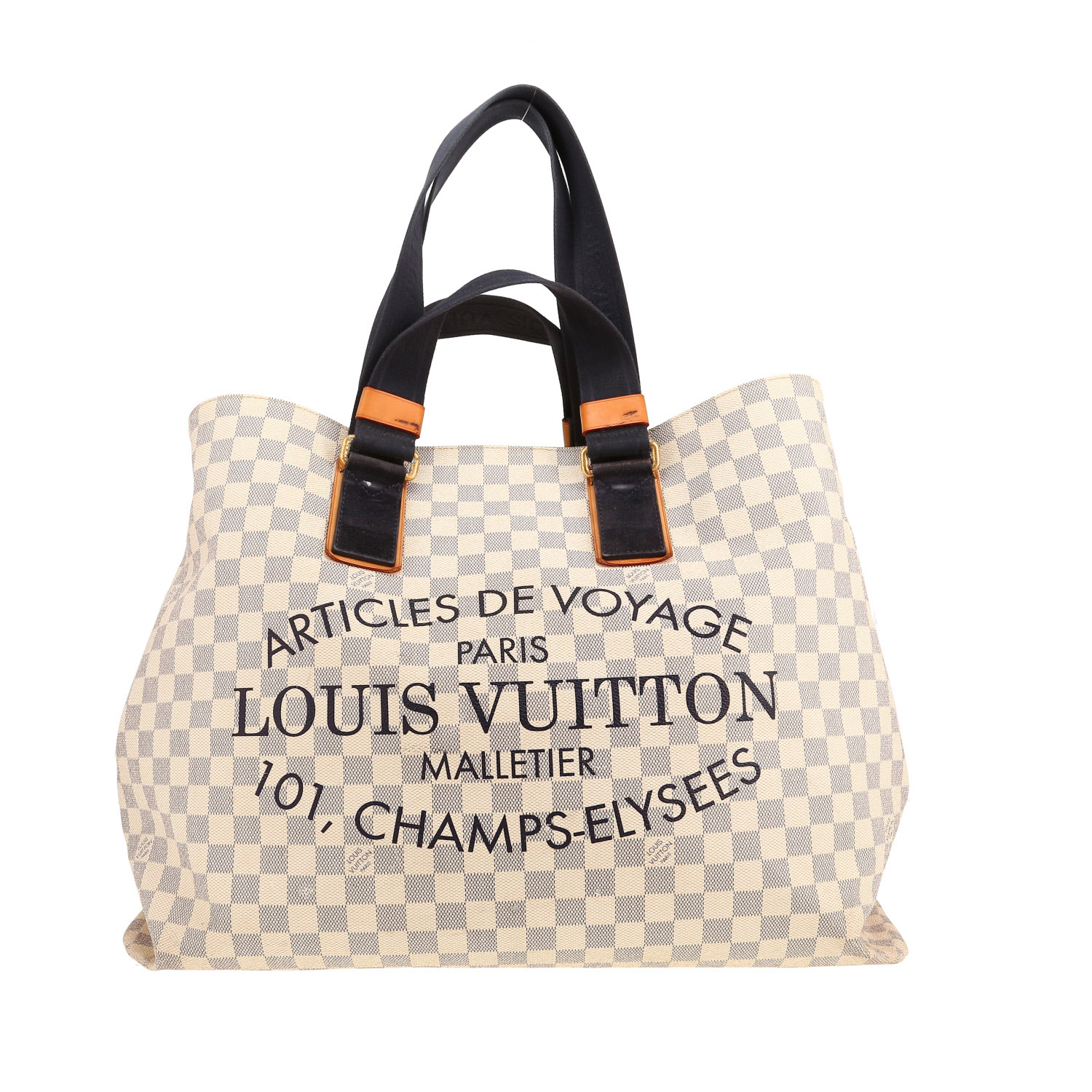 Shopping bag Louis Vuitton   modello grande  in tela a scacchi azzurro - Detail D4
