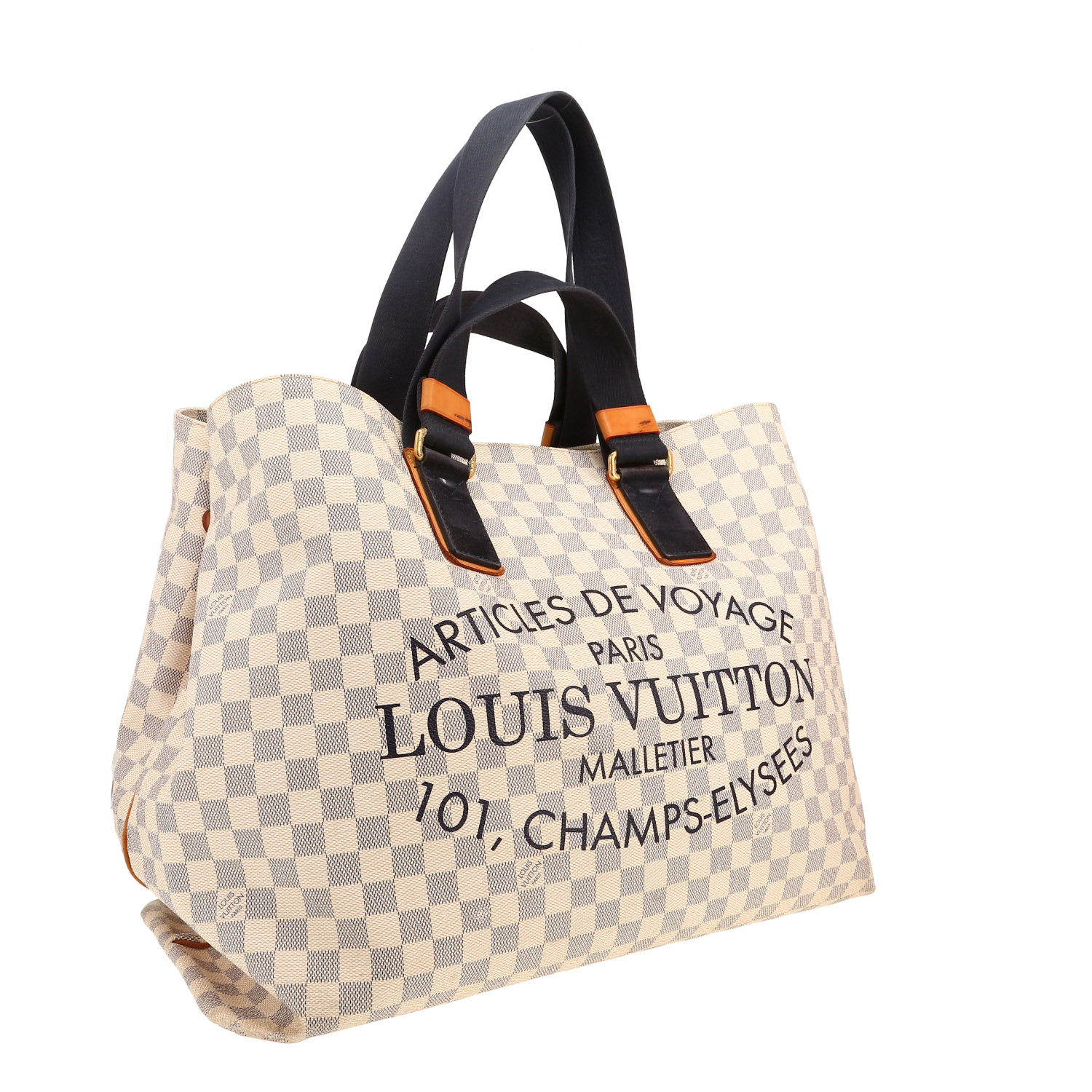 Shopping bag Louis Vuitton   modello grande  in tela a scacchi azzurro - Detail D5