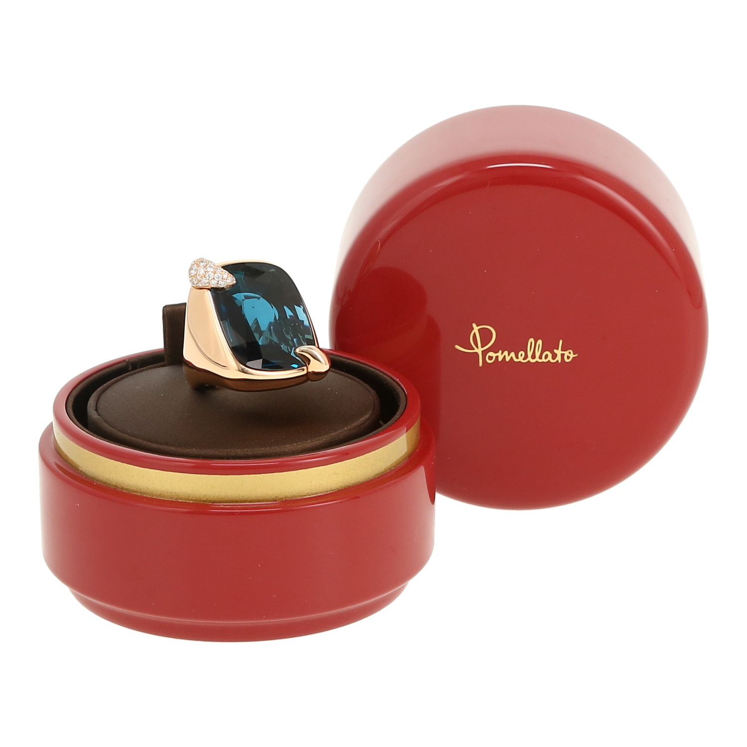 Sortija Pomellato Ritratto modelo grande de oro rosa, topacio y diamantes - Detail D2