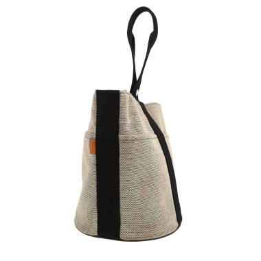 Bolso de mano Hermès   en lona beige y negra