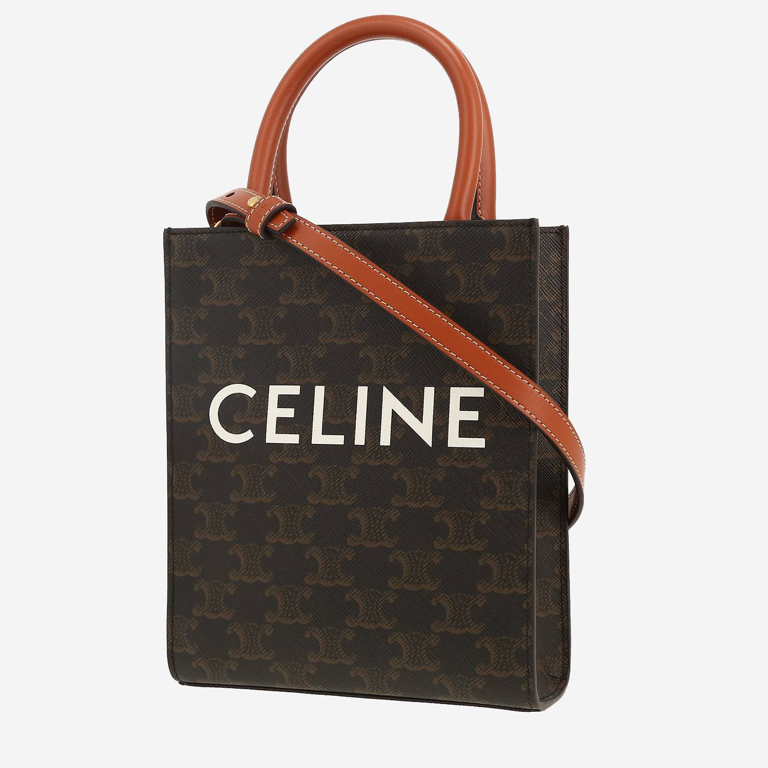 Borsa a tracolla Celine  Vertical in tela "Triomphe" marrone e pelle marrone