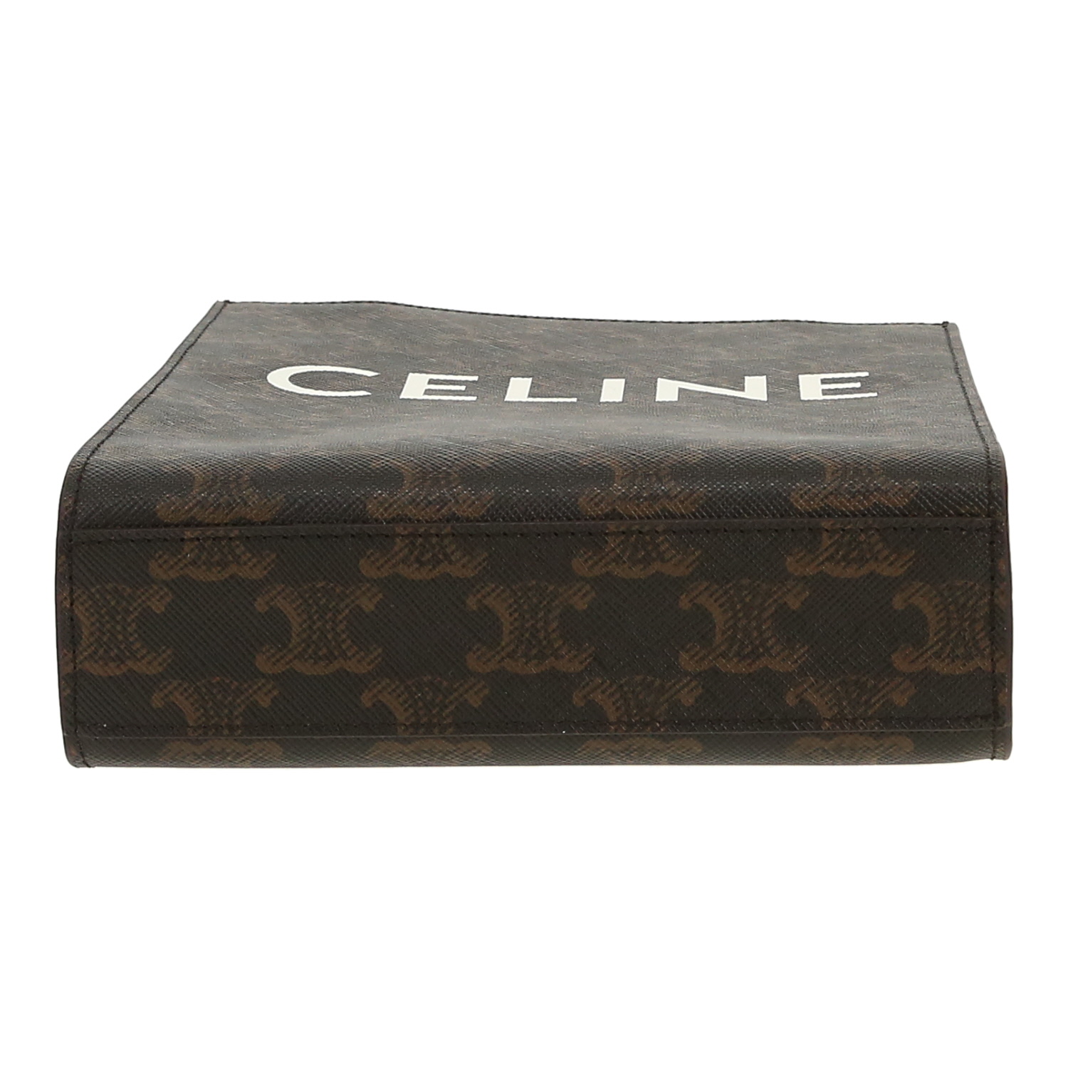 Celine  Vertical shoulder bag  in brown "Triomphe" canvas  and brown leather - Detail D1