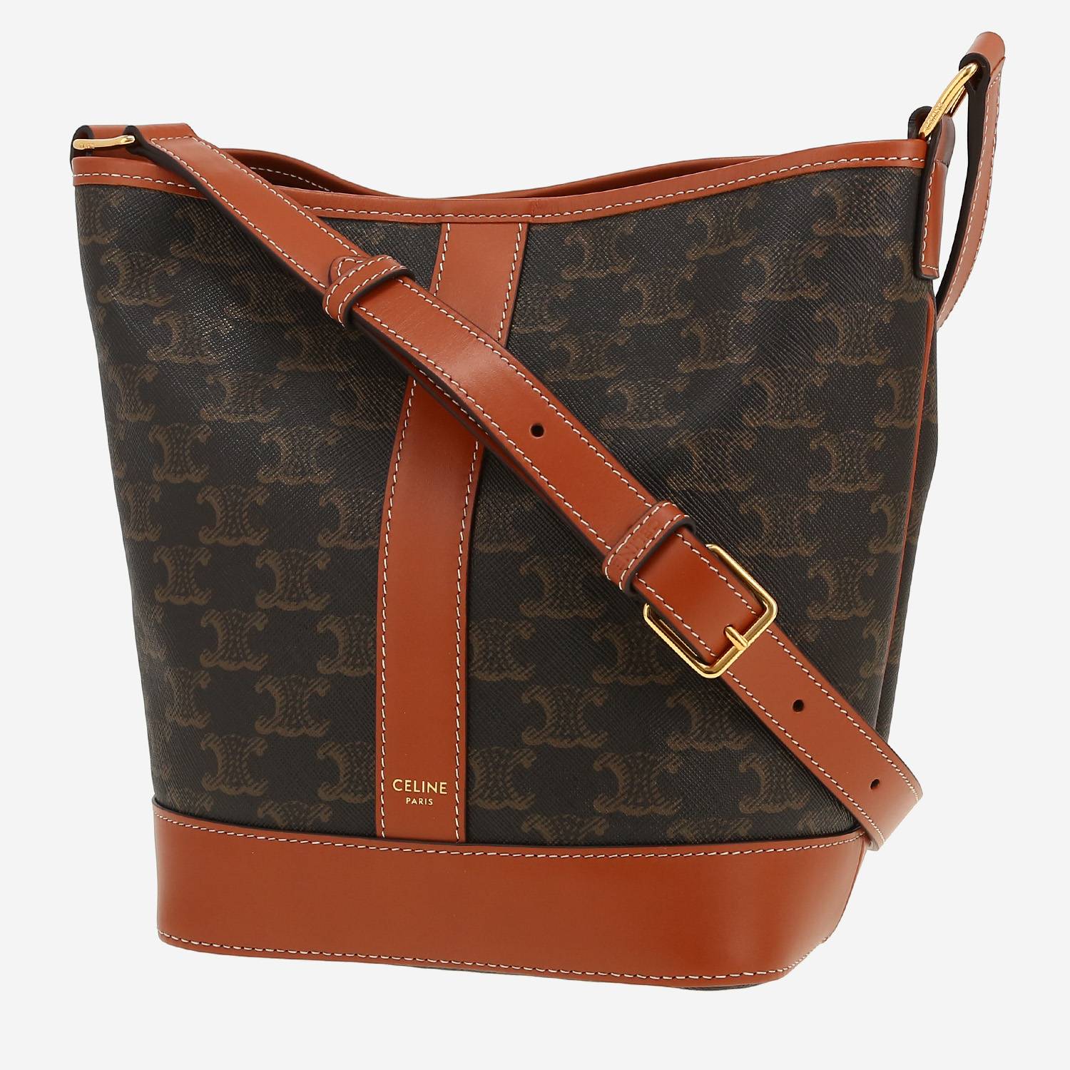 Celine  Seau shoulder bag  in brown "Triomphe" canvas  and brown leather