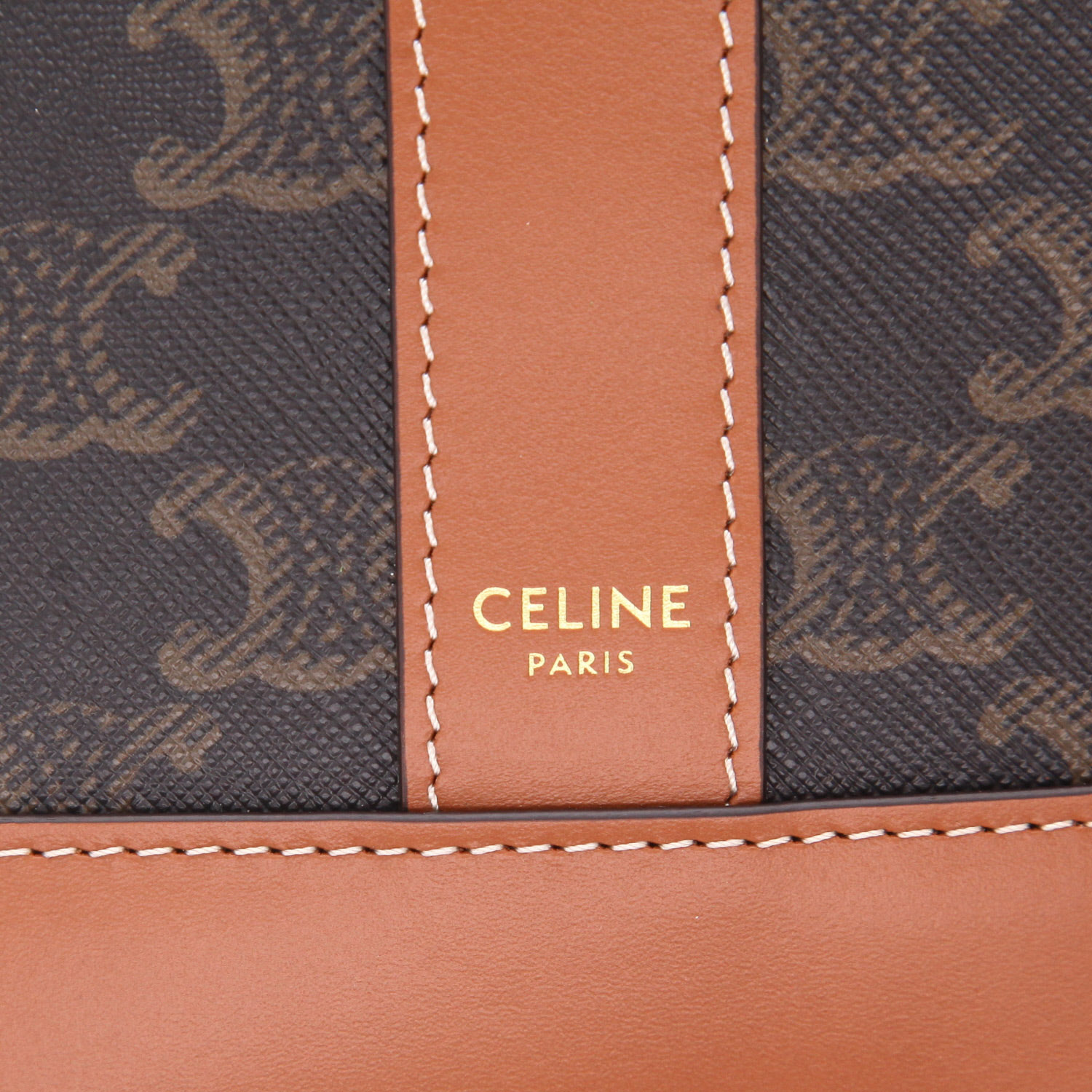 Celine  Seau shoulder bag  in brown "Triomphe" canvas  and brown leather - Detail D2