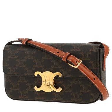 Bolso de mano Celine  Claude en tejido "Triomphe" marrón y cuero marrón