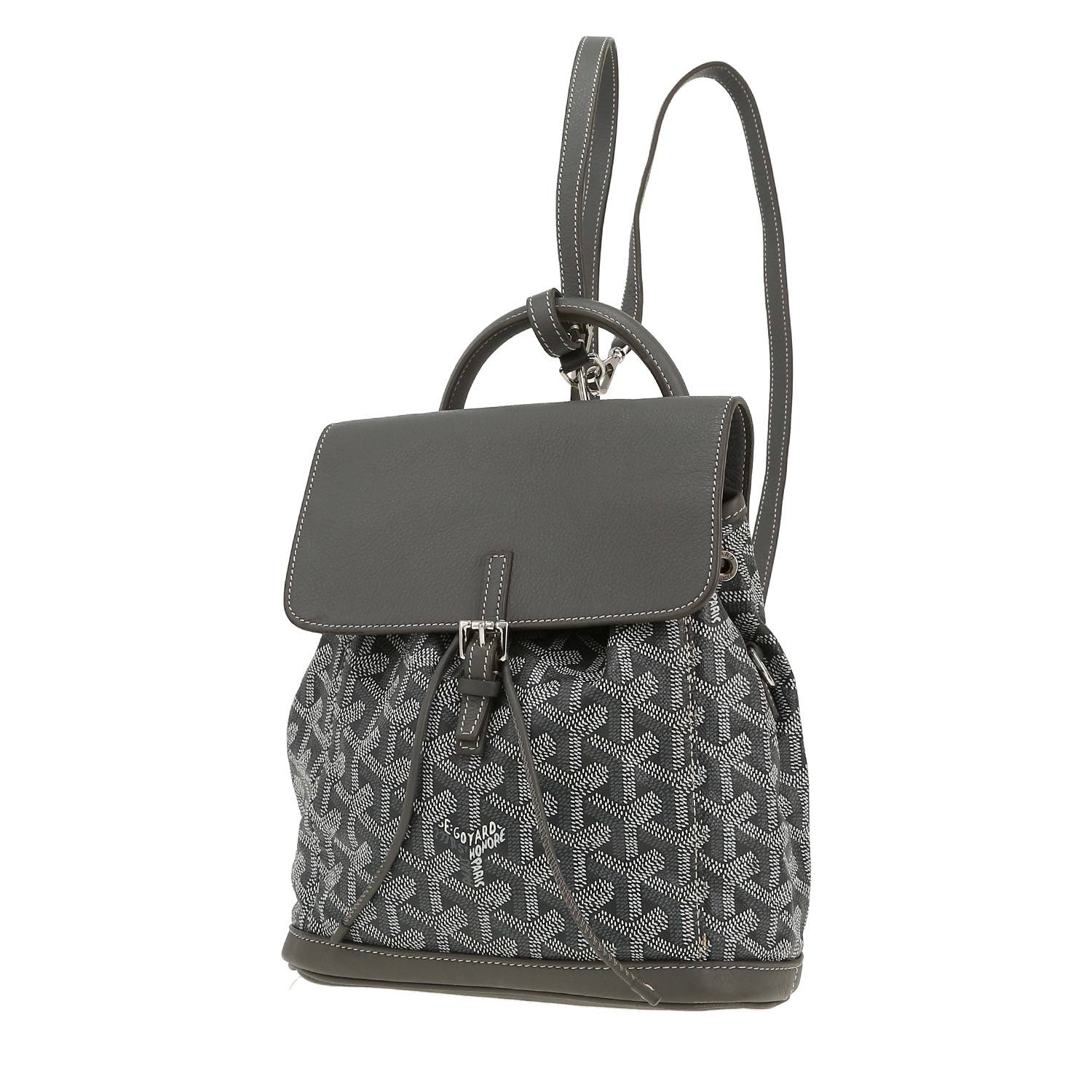 Sac à dos Goyard Alpin Mini en toile Goyardine grise et cuir gris