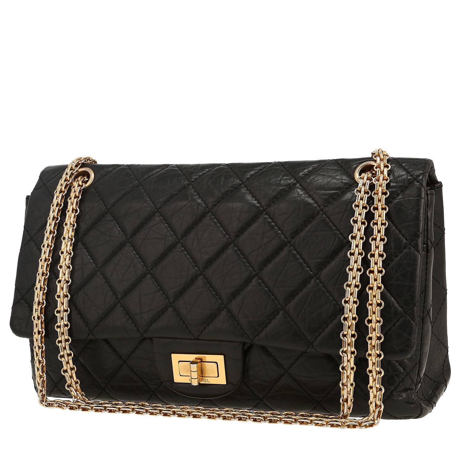 Chanel 2.55 shoulder bag in black quilted leather