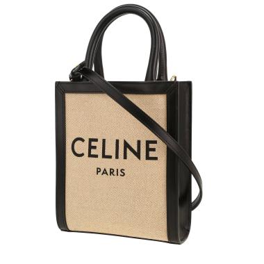 Sac bandoulière Celine  Vertical en toile beige et cuir noir