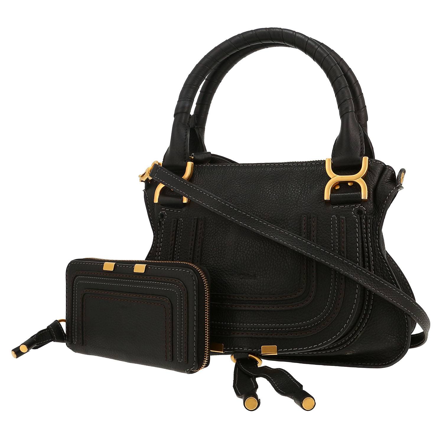 Sac bandoulière Chloé  Marcie en cuir grainé noir