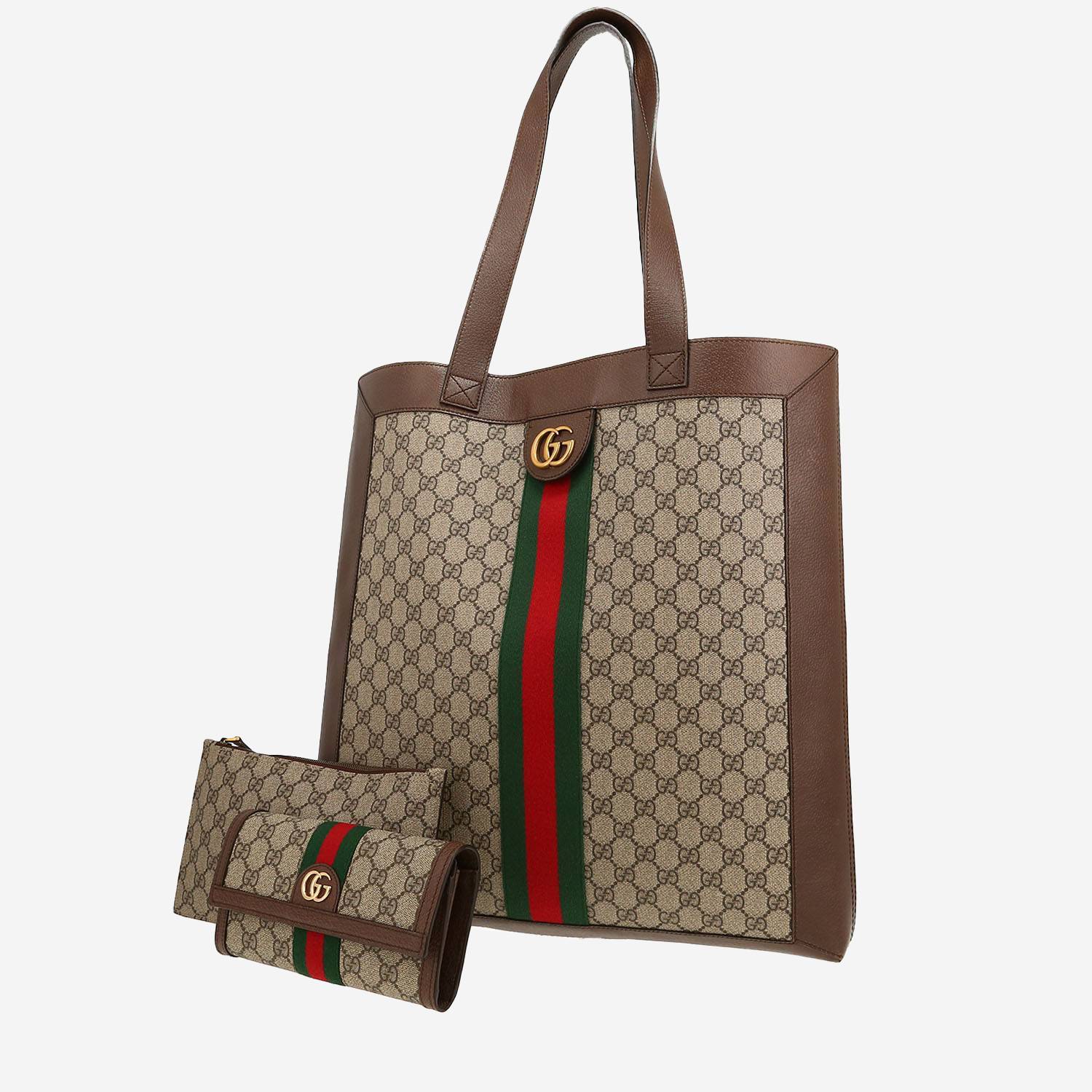 Gucci  Ophidia shopping bag  in beige monogram canvas  and brown leather