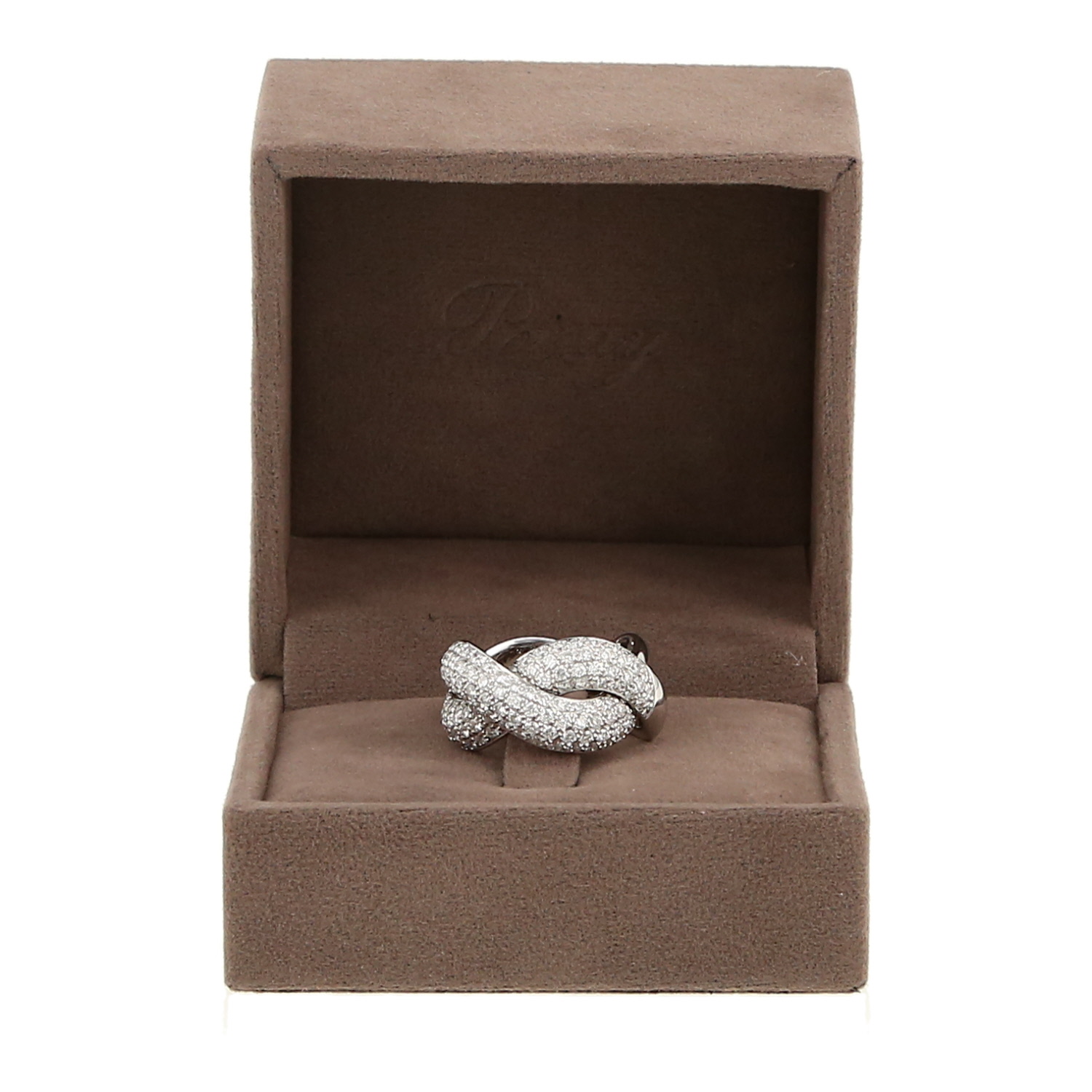 Bague semi-articulée Poiray Tresse grand modèle en or blanc et diamants - Detail D2