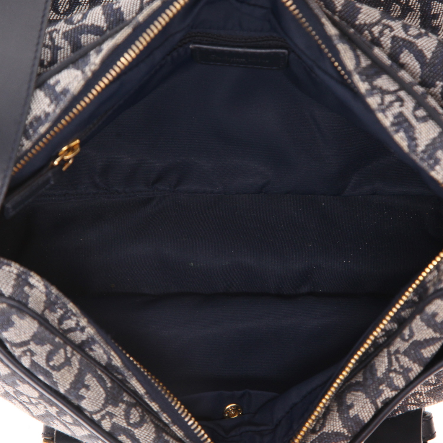 Bolso de mano Dior   en lona Monogram Oblique azul marino y cuero azul marino - Detail D3