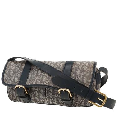 Bolso de mano Dior   en lona Monogram Oblique azul marino y cuero azul marino