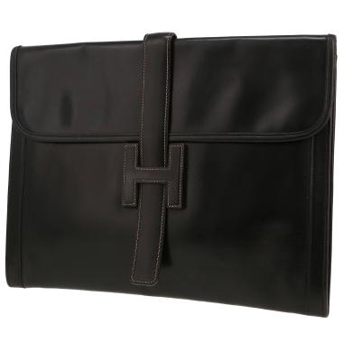 Pochette Hermès  Jige en cuir box noir