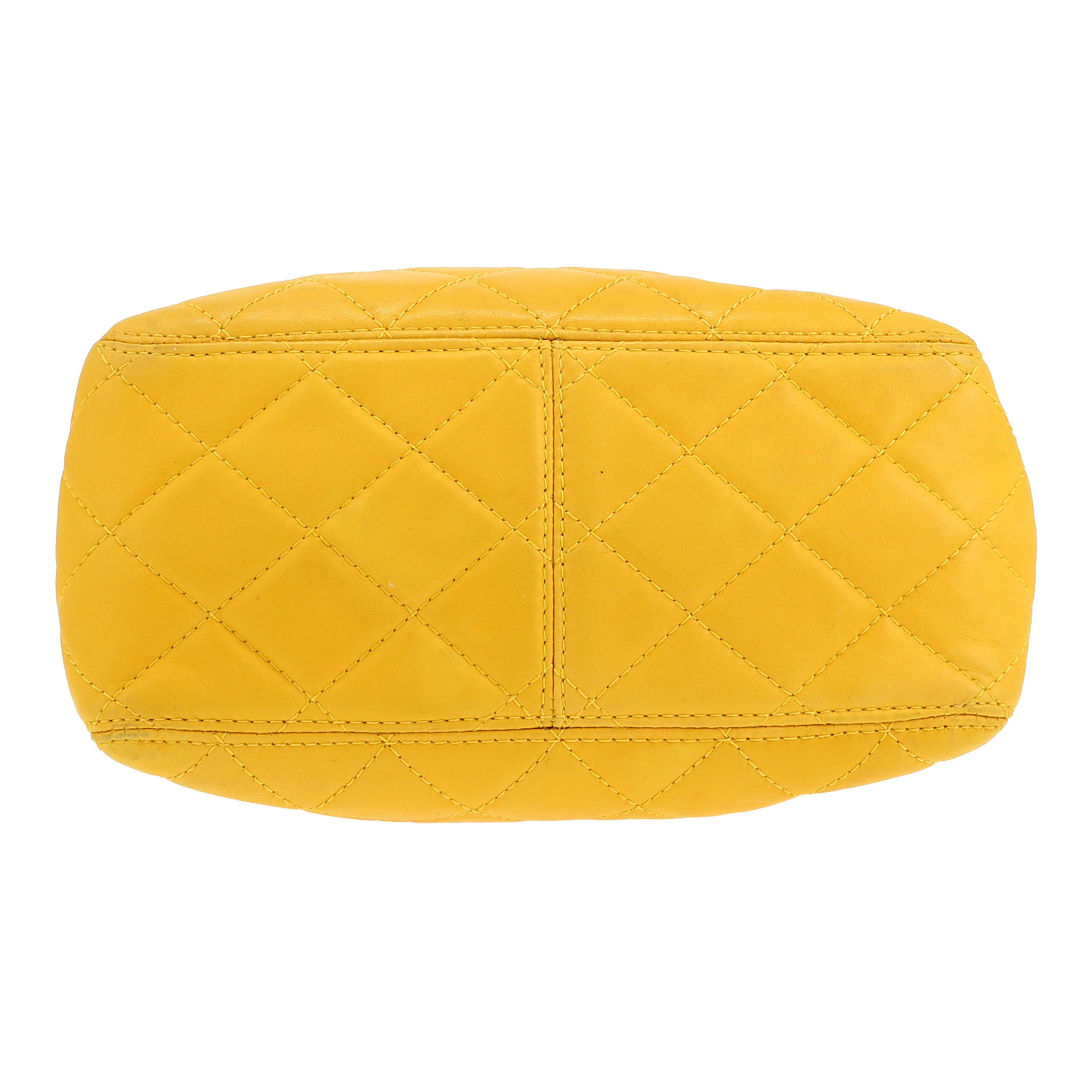 Bolso de mano Chanel  Vintage en cuero acolchado amarillo - Detail D1