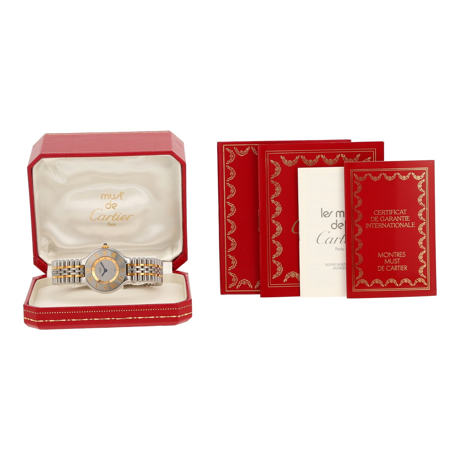 Cartier Must 21  in stainless steel and gold plated Ref: Cartier - 1340  Circa 1997 - Detail D2