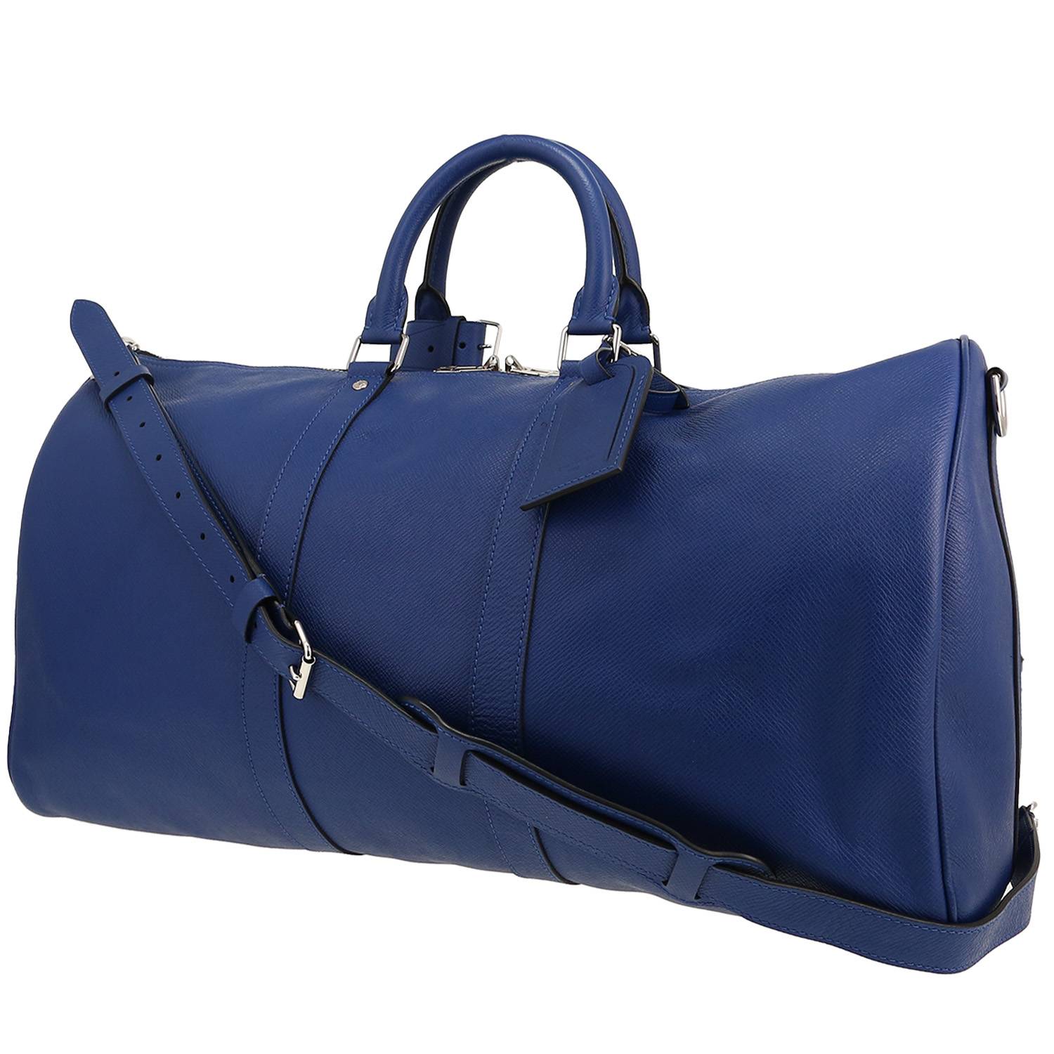 Borsa da viaggio Louis Vuitton  Keepall 50 in pelle taiga blu