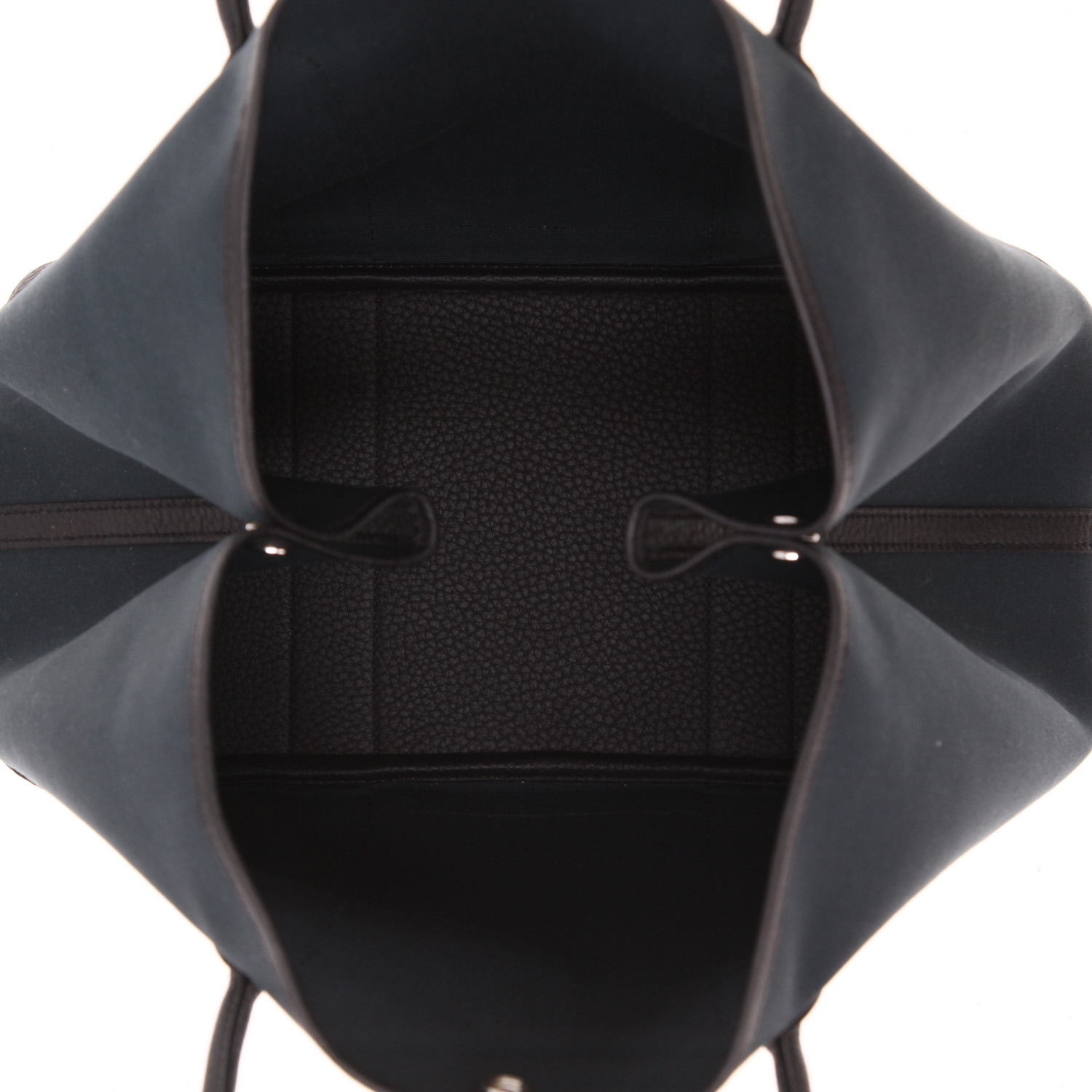 Sac cabas Hermès  Garden Party 36 cm en toile bleue et cuir noir - Detail D3