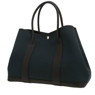 Shopping bag Hermès  Garden Party in tela blu e pelle nera