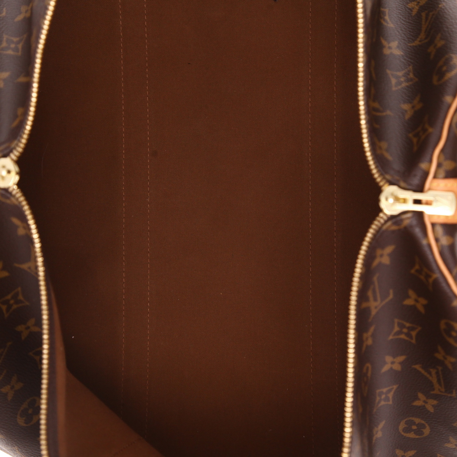 Borsa da viaggio Louis Vuitton Keepall 50 in tela Monogram marrone e pelle naturale - Detail D3