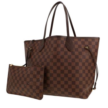 Shopping bag Louis Vuitton  Neverfull in tela a scacchi ebana e pelle marrone