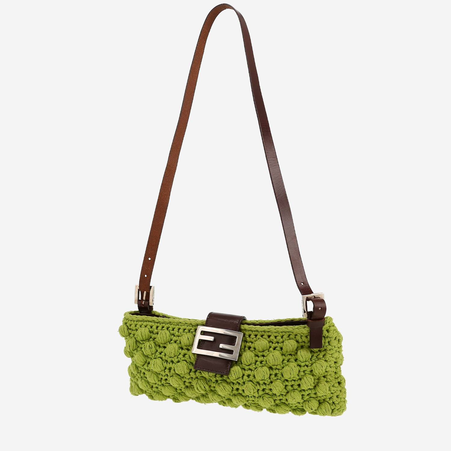 Bolso bandolera Fendi  Baguette en tejido de lana verde y cuero marrón