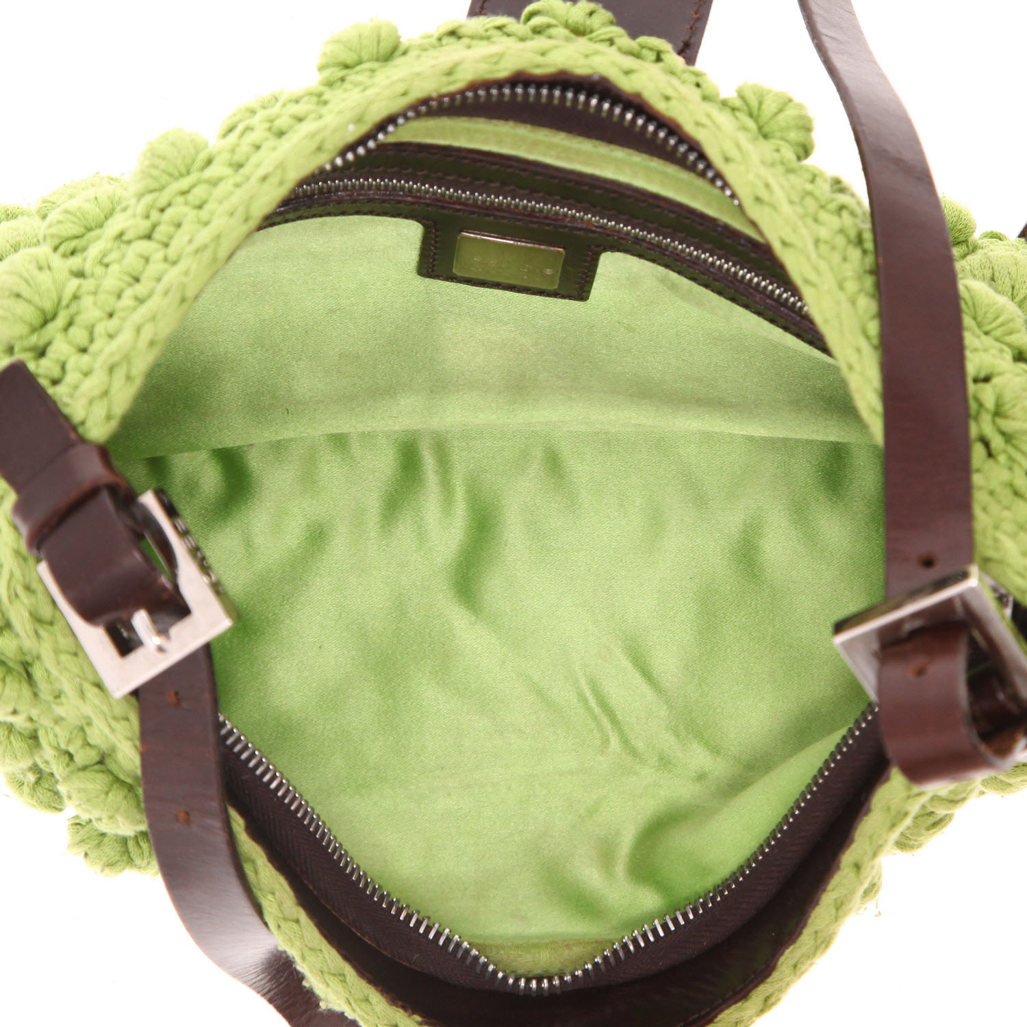 Sac bandoulière Fendi  Baguette en lainage vert et cuir marron - Detail D3