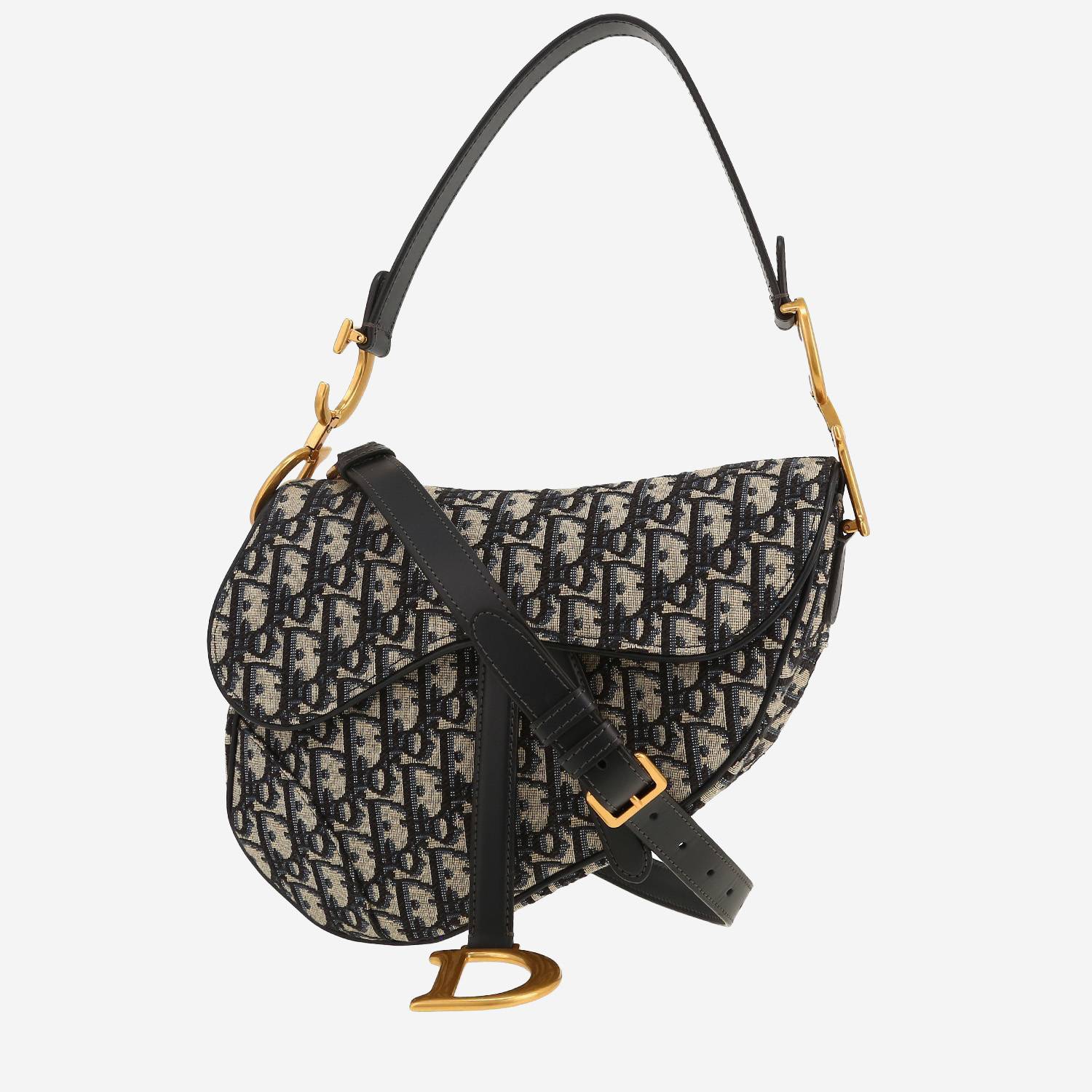 Sac à main Dior  Saddle en toile monogram Oblique bleue et cuir bleu-marine