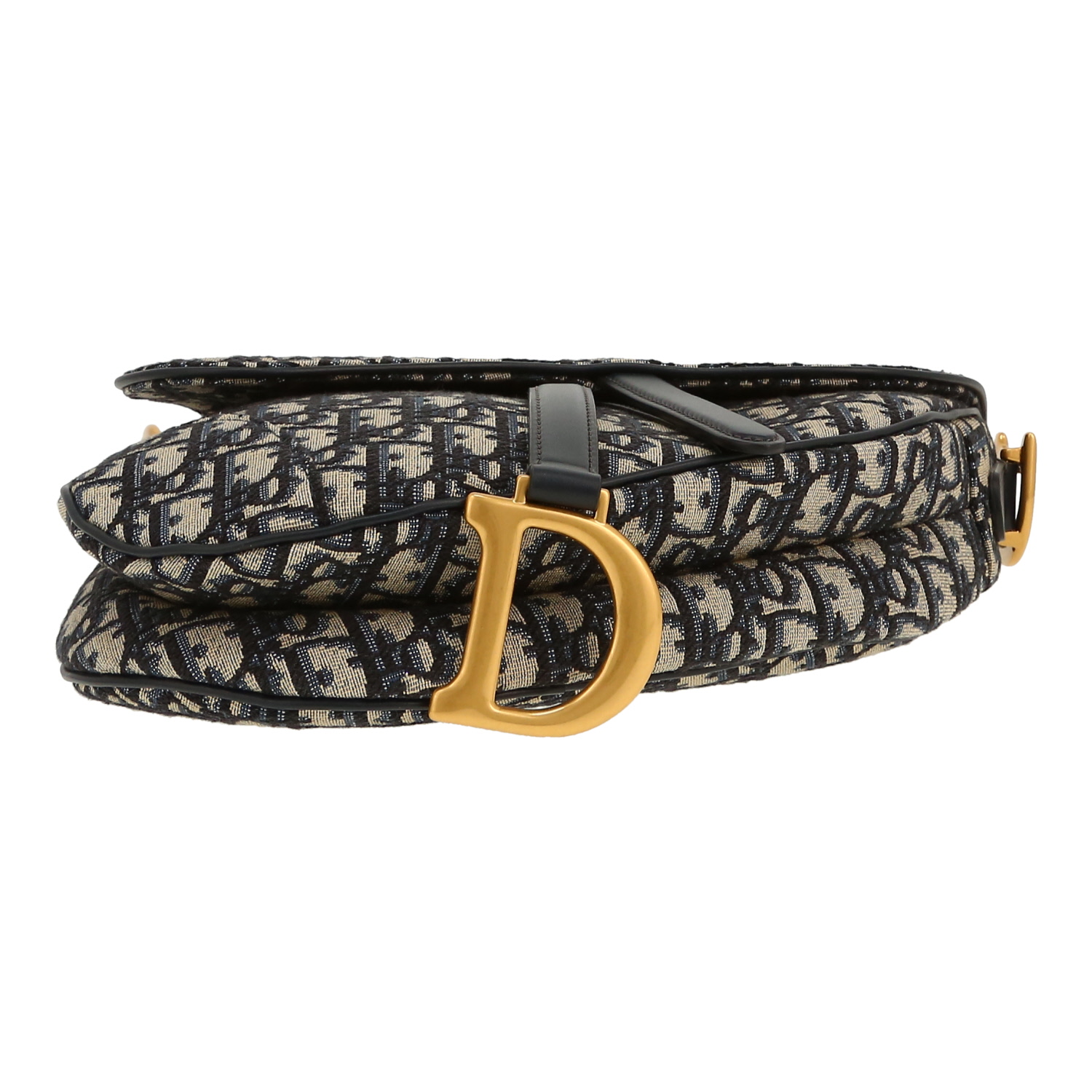 Dior  Saddle handbag  in blue monogram canvas Oblique  and navy blue leather - Detail D1