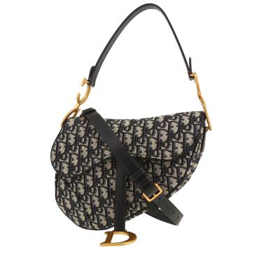 Sac à main Dior  Saddle en toile monogram Oblique bleue et cuir bleu-marine