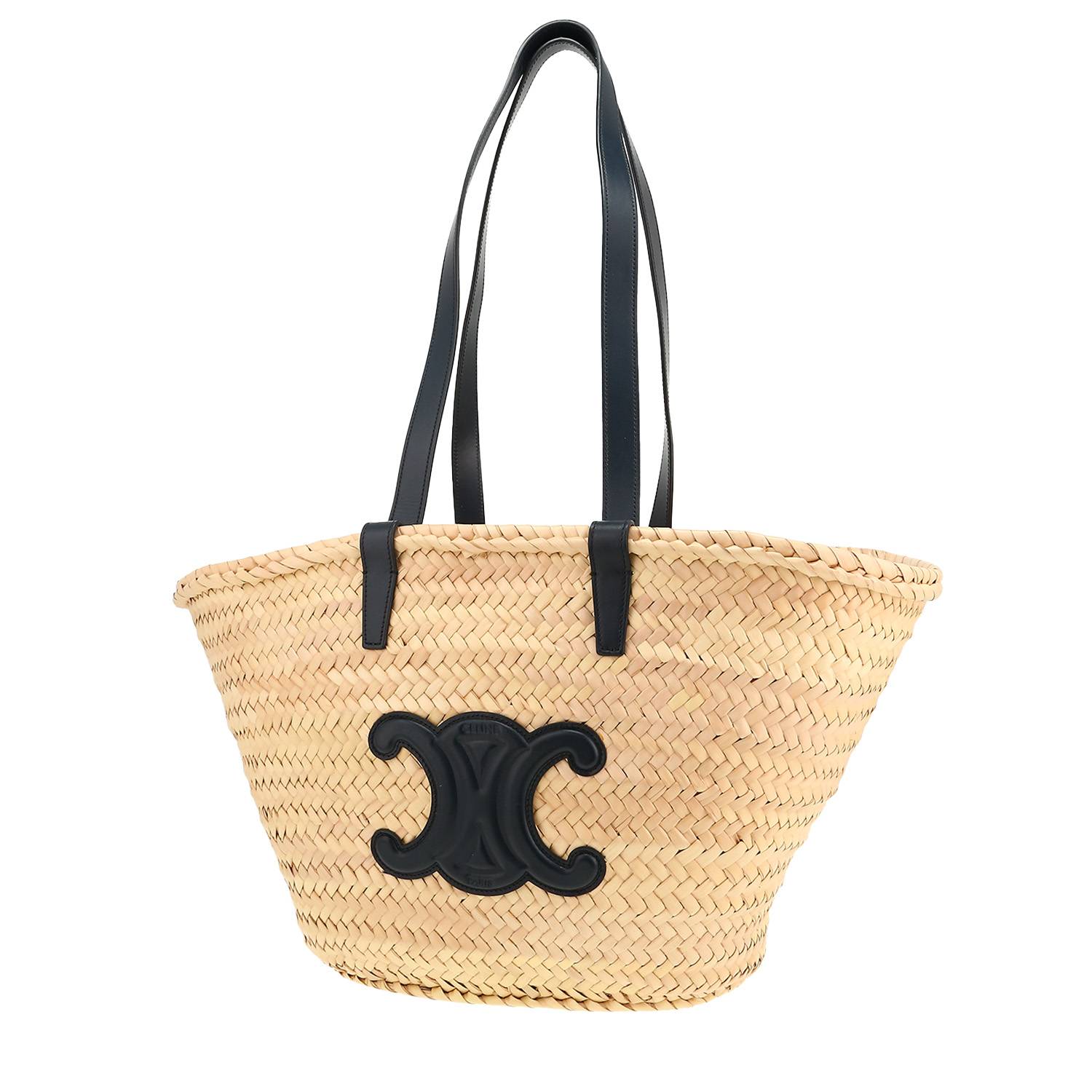 Shopping bag Celine   in vimini beige e pelle blu marino