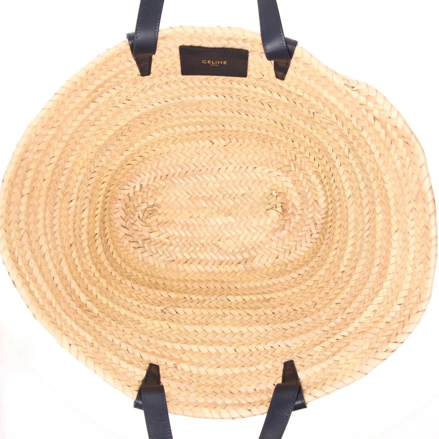 Sac cabas Celine   en osier beige et cuir bleu-marine - Detail D3