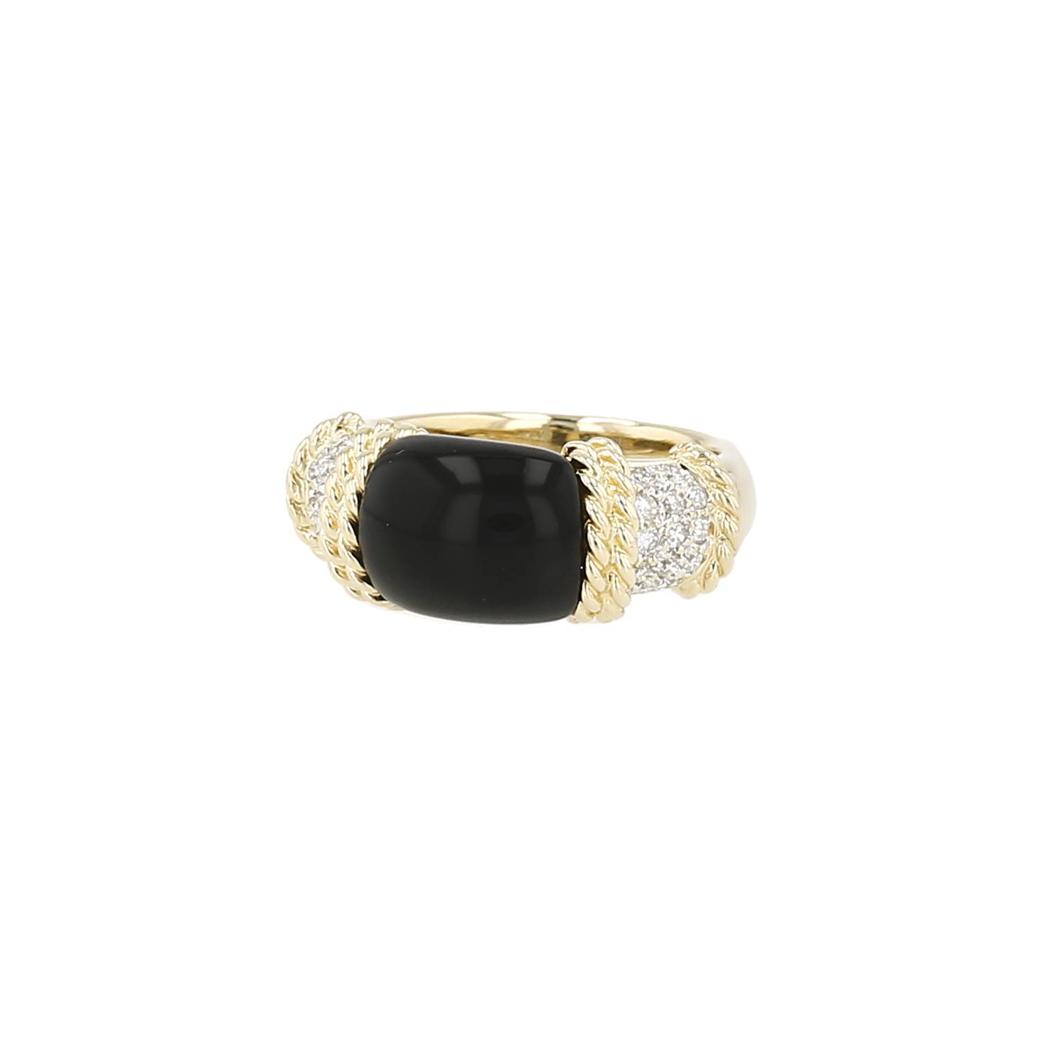 Bague Vintage  en or jaune, onyx et diamants - 00pp