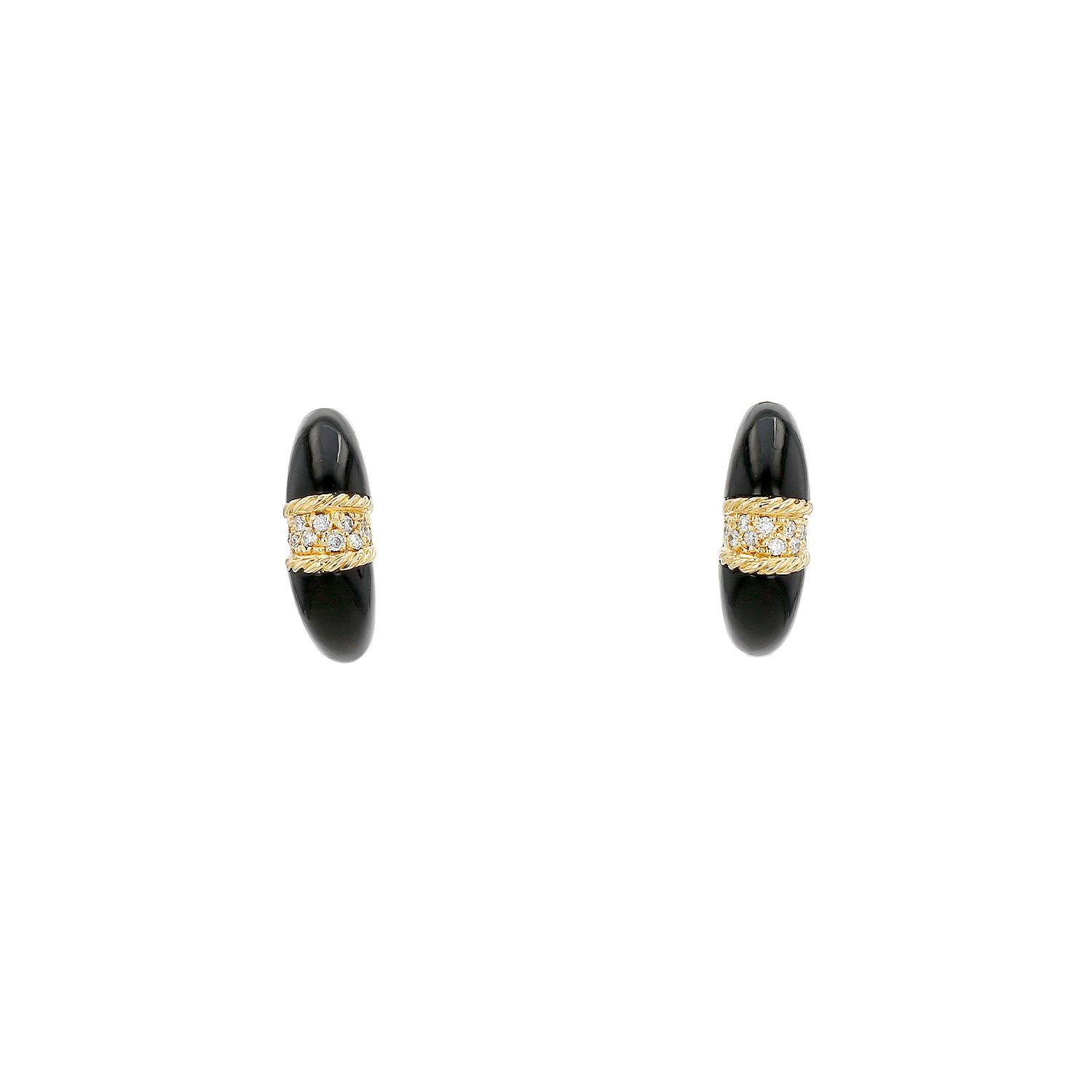 Paire de boucles d'oreilles Vintage  en or jaune, or jaune 14k, onyx et diamants - 00pp