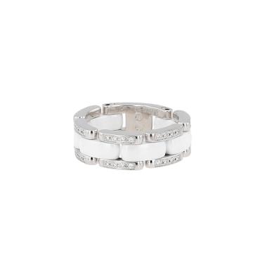 Bague souple Chanel Ultra moyen modèle en or blanc, céramique blanc et diamants