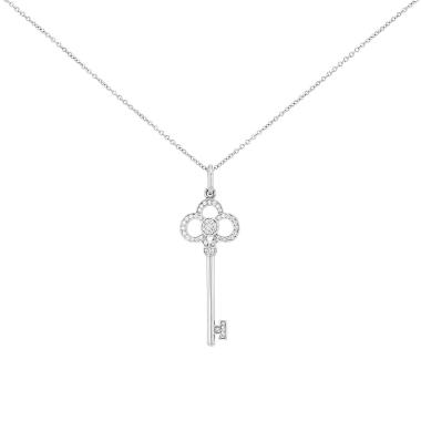 Collier Tiffany & Co Clé Couronne moyen modèle en or blanc et diamants