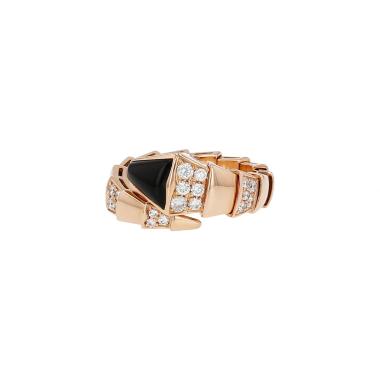Bulgari Serpenti Viper ring in pink gold, onyx and diamonds
