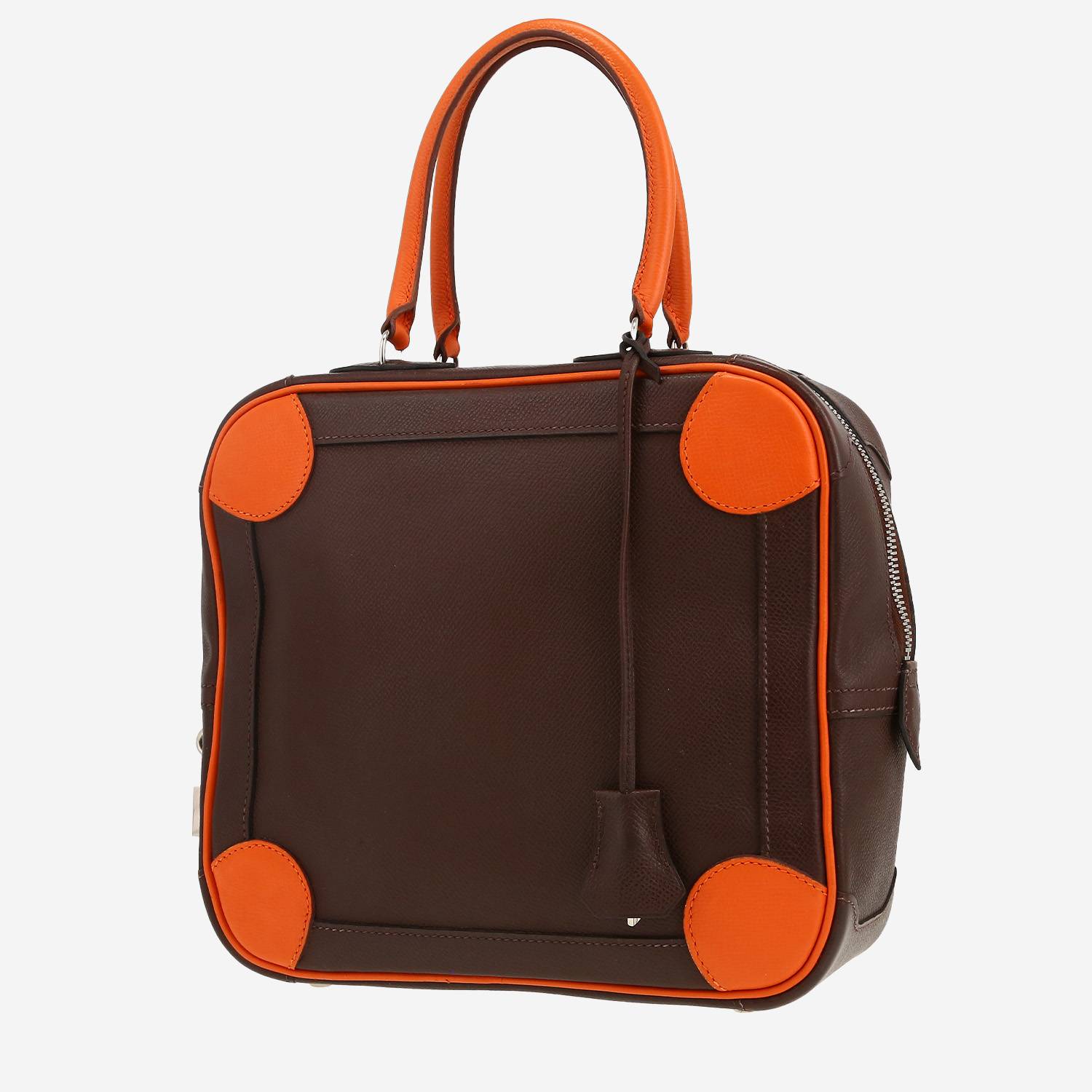 Borsa Hermès  Omnibus in pelle Courchevel marrone e arancione