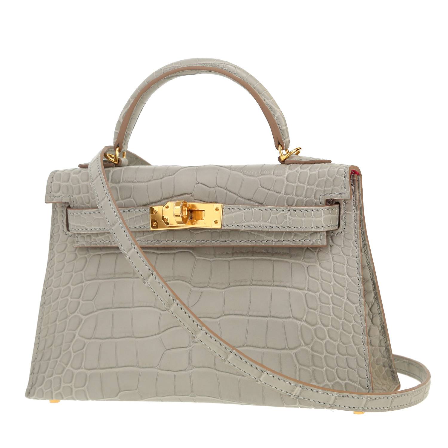Borsa a tracolla Hermès  Kelly 20 cm in alligatore Gris Perle