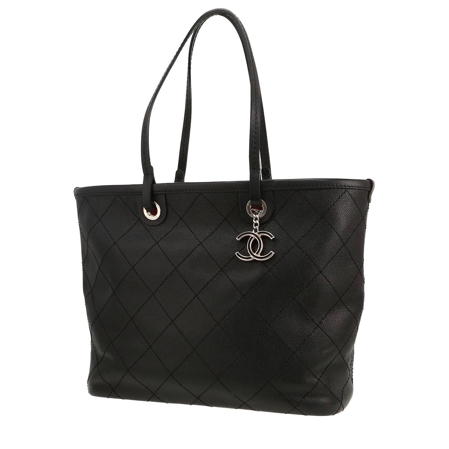 Sac cabas Chanel   en cuir grainé noir