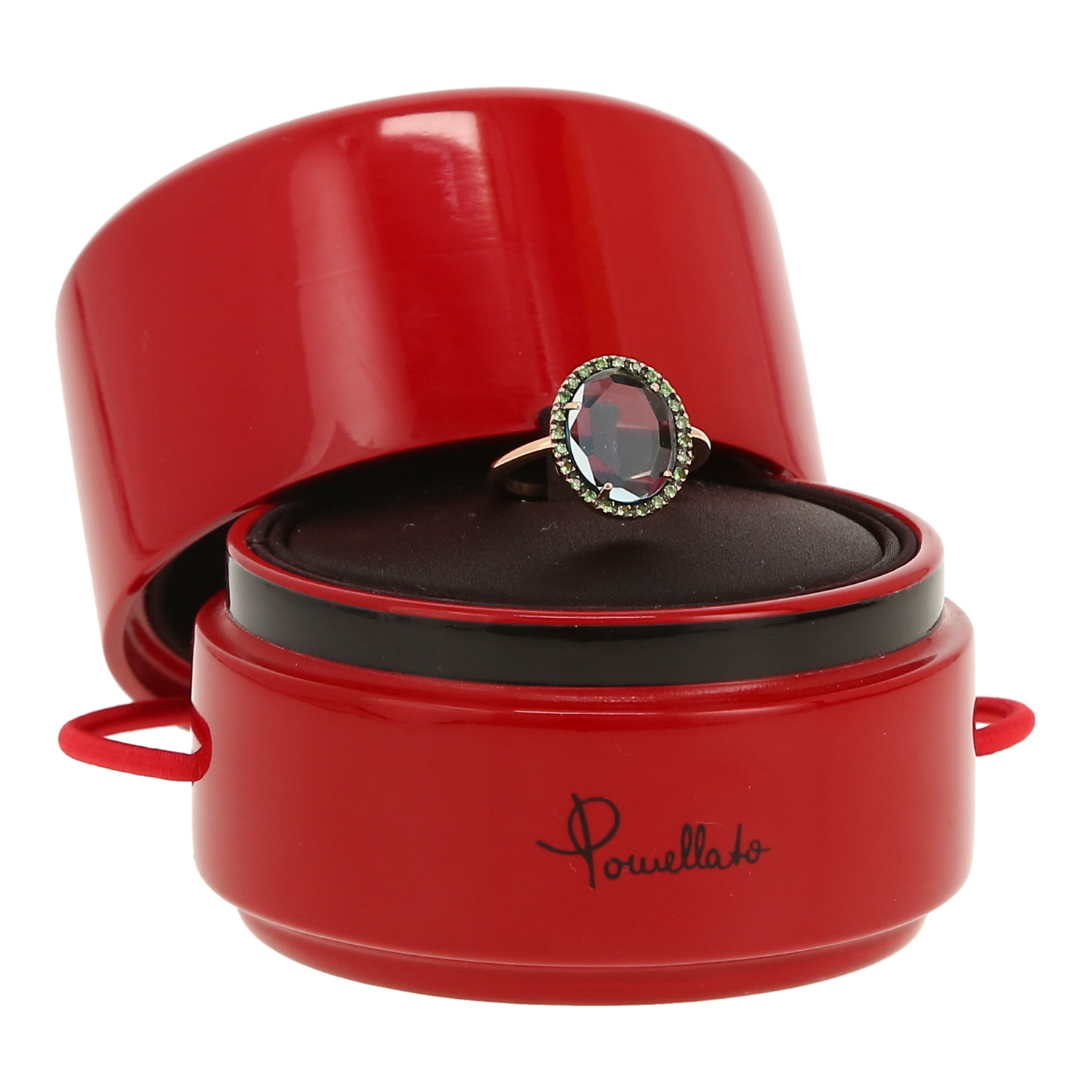 Bague Pomellato Colpo Di Fulmine grand modèle en or rose, topaze et tsavorites - Detail D2