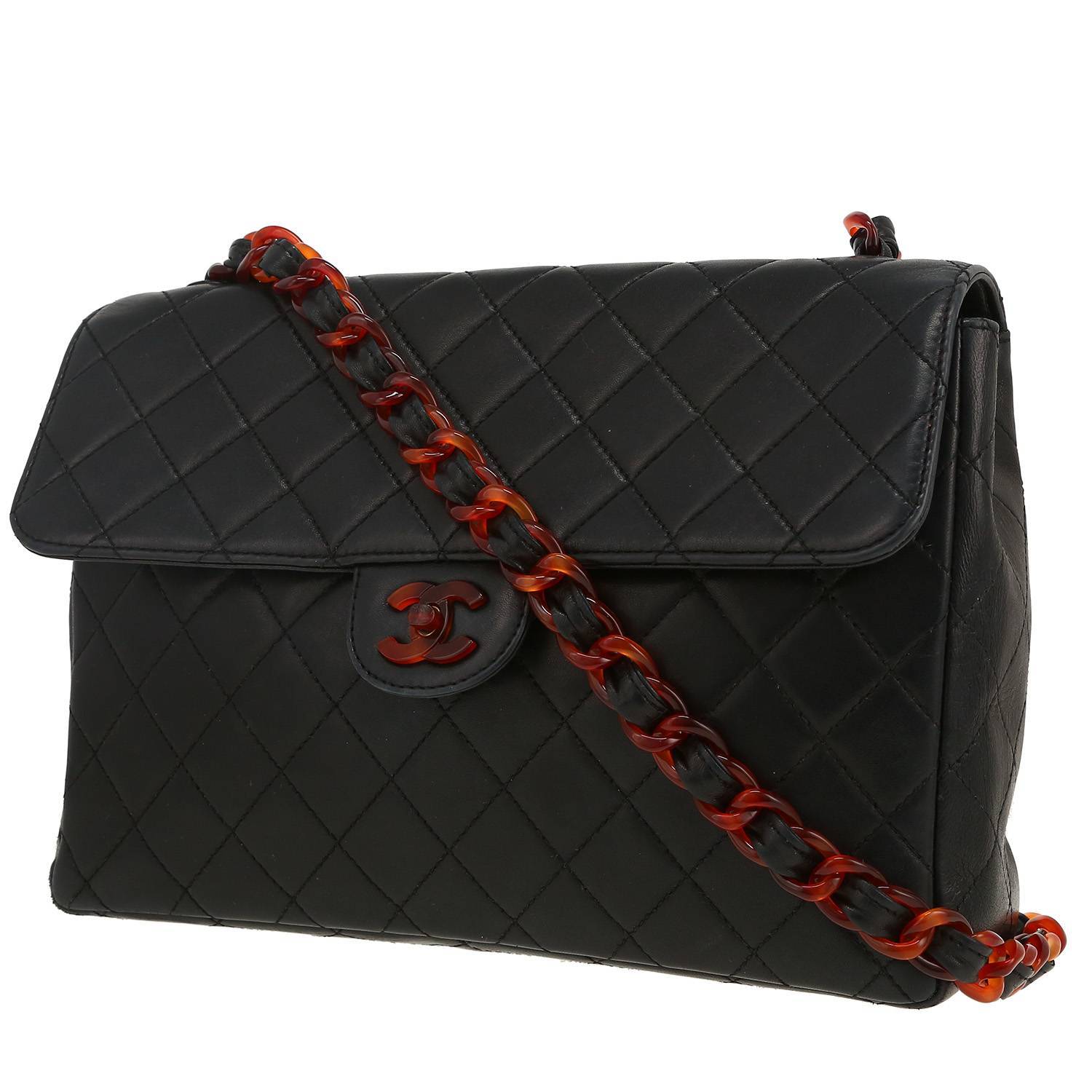 Borsa a tracolla Chanel  Vintage in pelle trapuntata nera e resina - 00pp