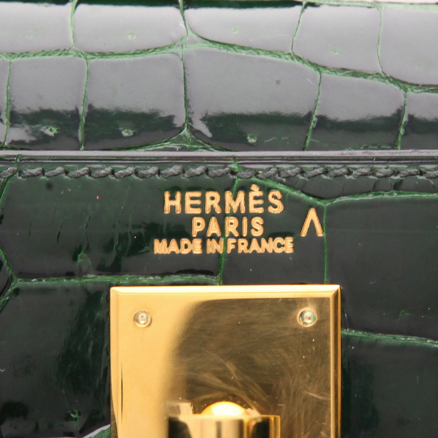 Sac à main Hermès  Kelly 32 cm en crocodile porosus Vert Emeraude - Detail D2