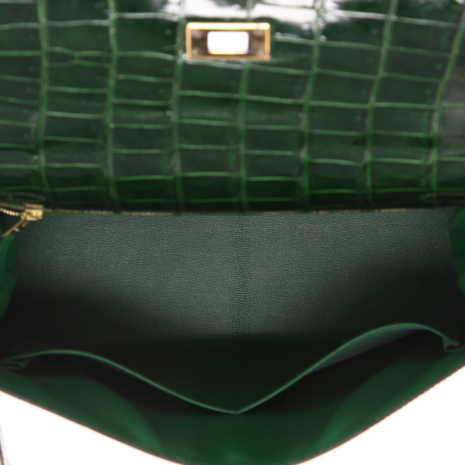 Hermès  Kelly 32 cm handbag  in Vert Emeraude porosus crocodile - Detail D3